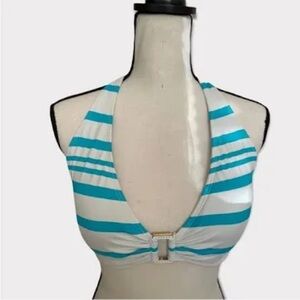 Lauren Ralph Lauren bikini top aqua and white striped size 12